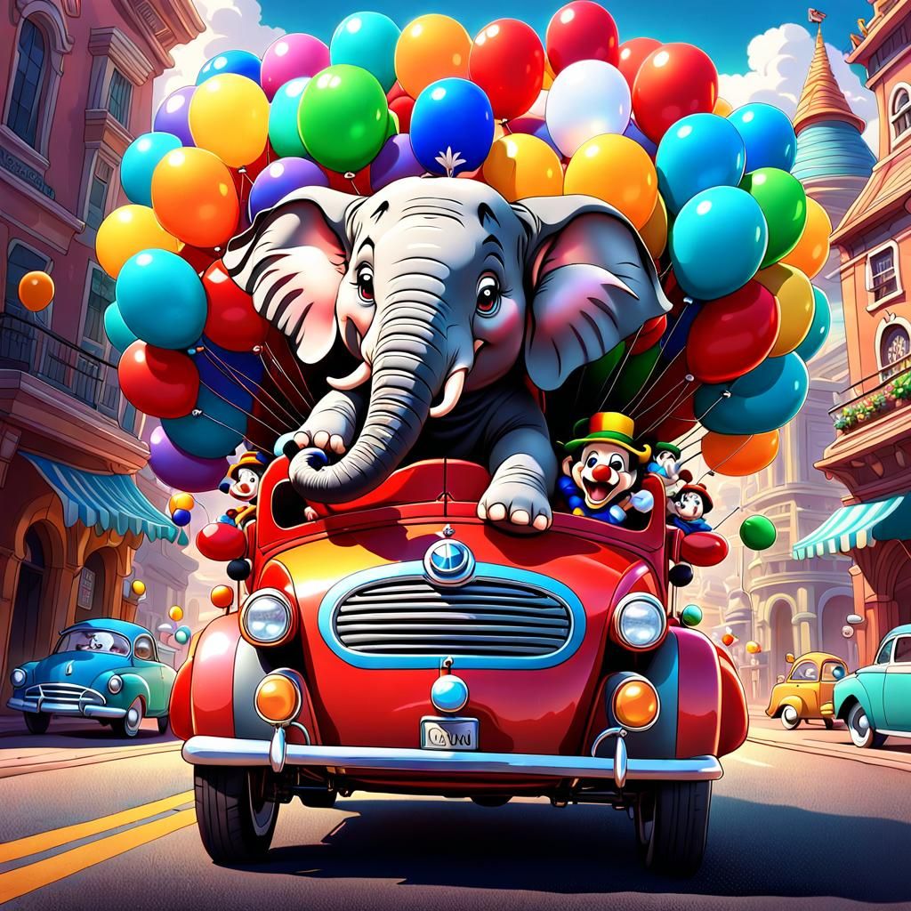 Elephant in Clown Car: 2D Digital Art