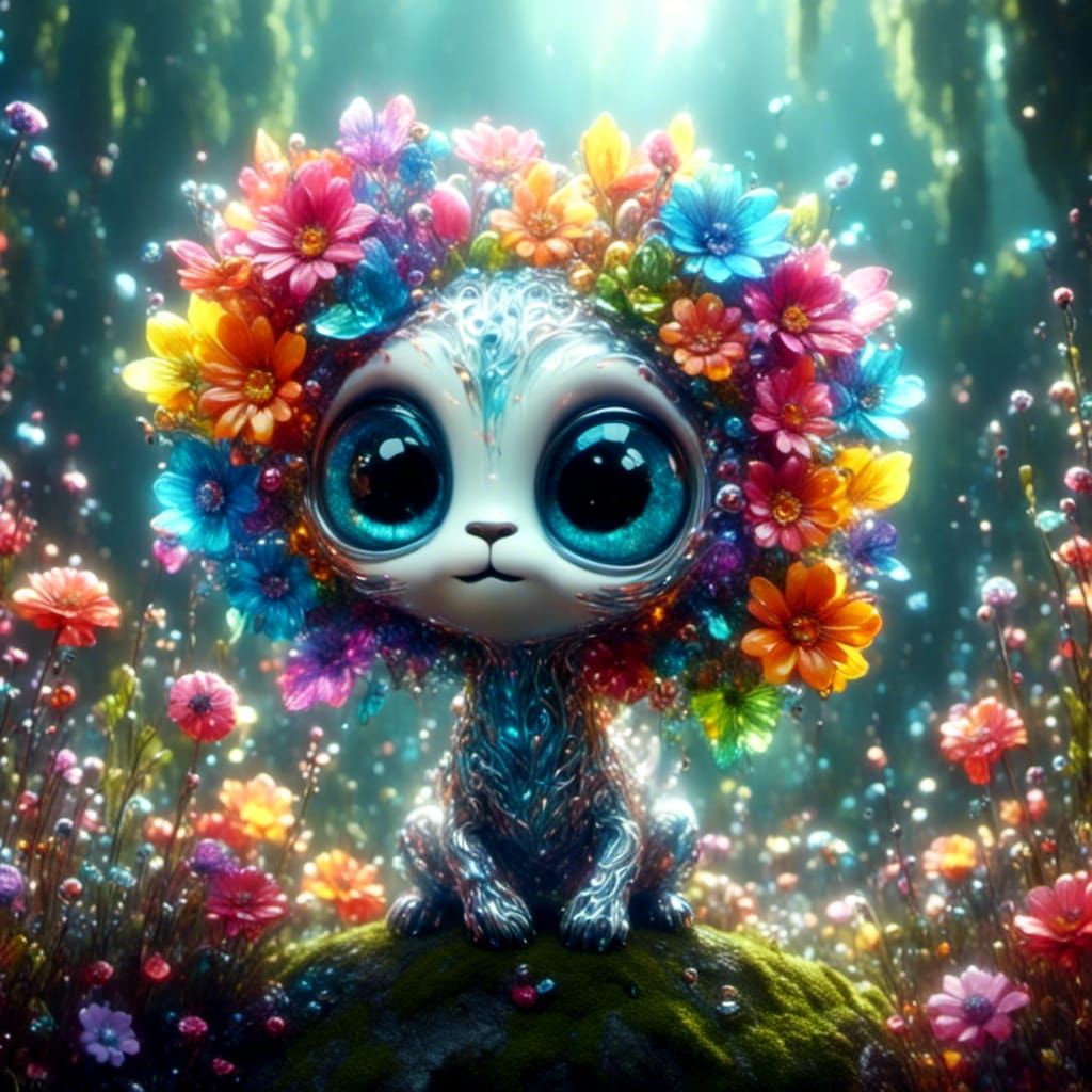 Adorable Rainbow Alien Monster in Dreamy Landscape