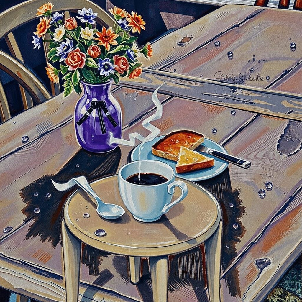 Cozy Sunrise Breakfast Scene with Coffee and Toast