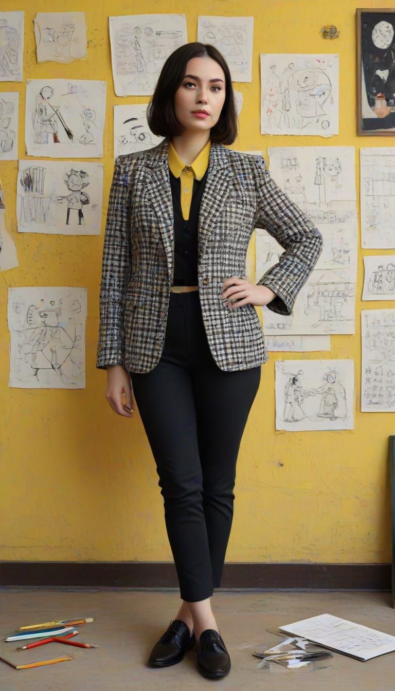 Surrealist Woman in Whimsical School Setting