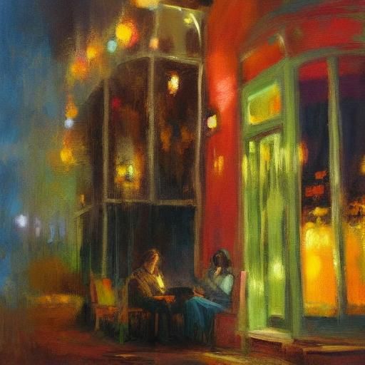 Romantic Couple in Moonlit Garden: Impressionist Oil Paintin...