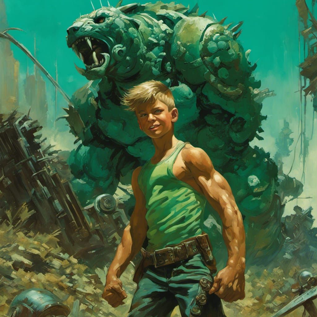 Post-Apocalyptic Bodybuilder Boy in Painterly Dystopia