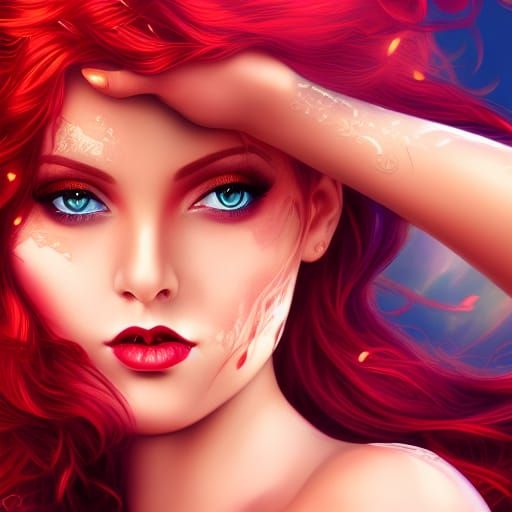 Seductive Red-Haired Goddess in Fantasy Art Style
