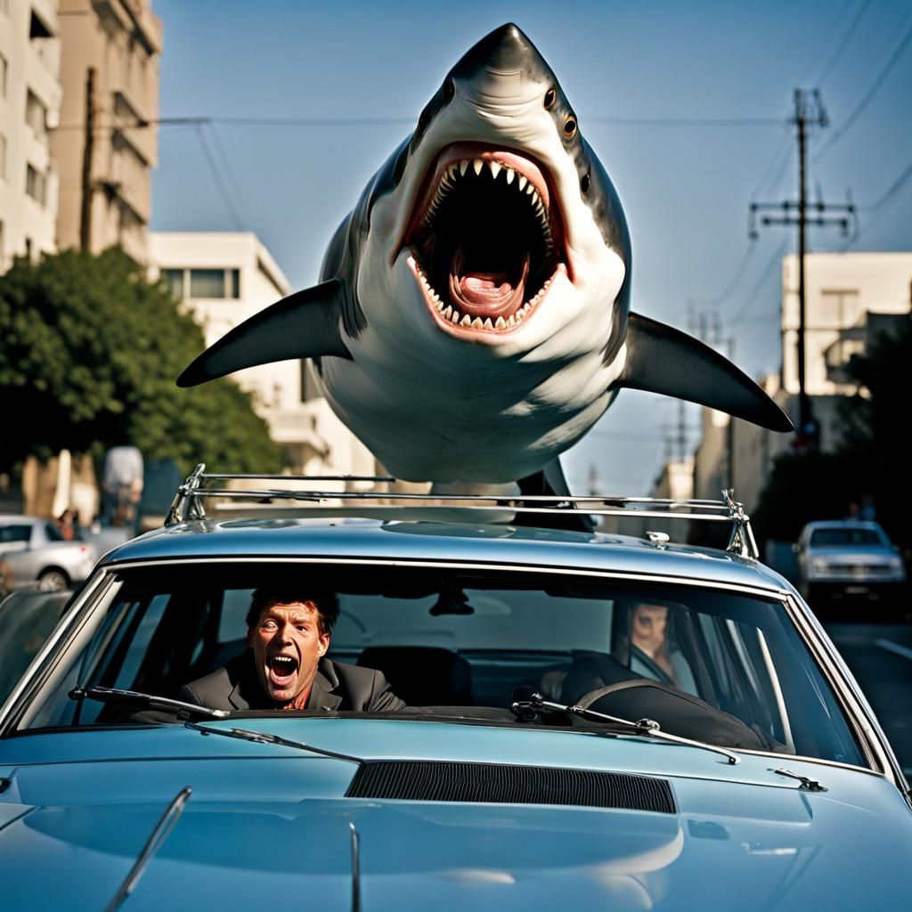 Shark Soars Over City in Cinematic Portrait