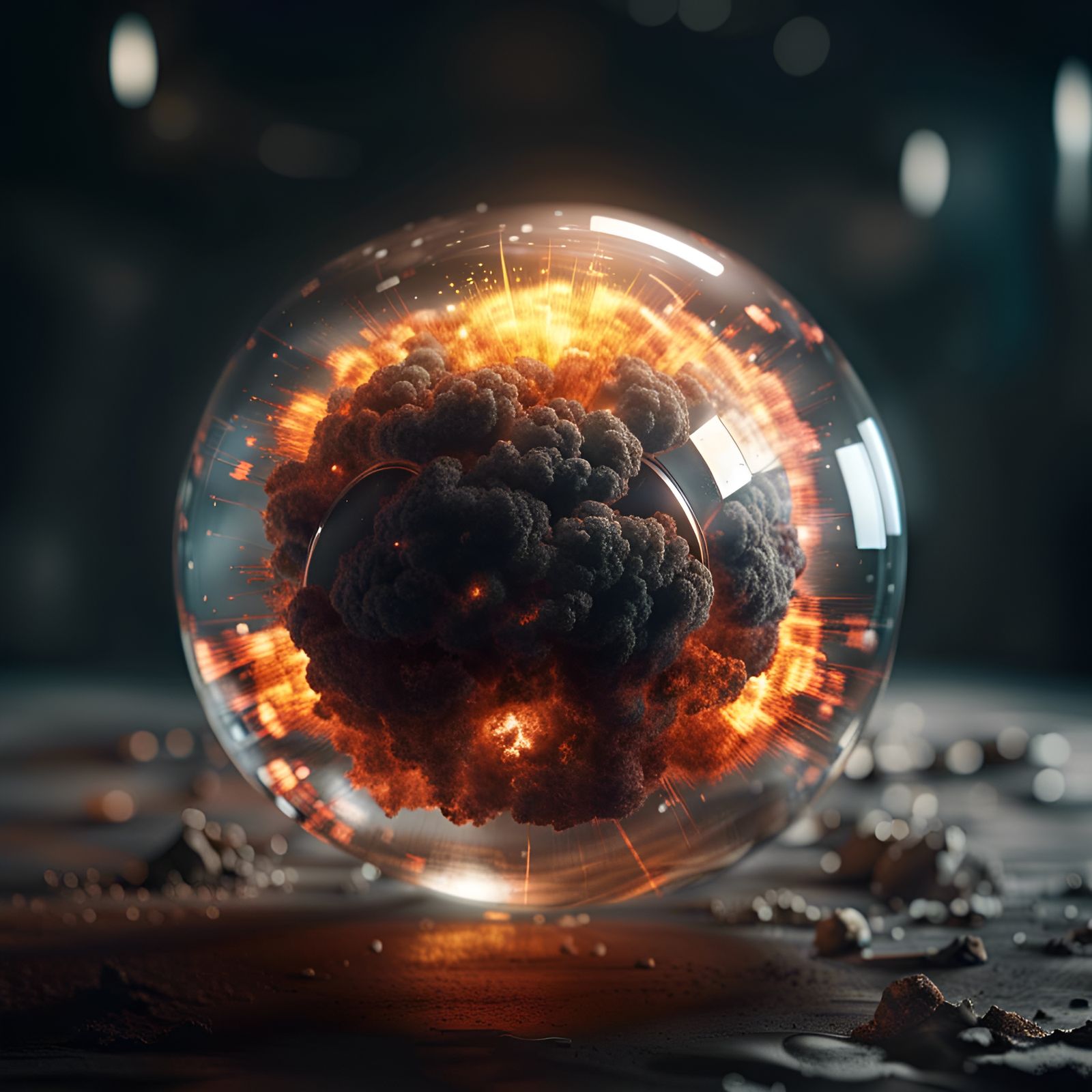 Glass Sphere Containing Tiny Nuclear Explosion