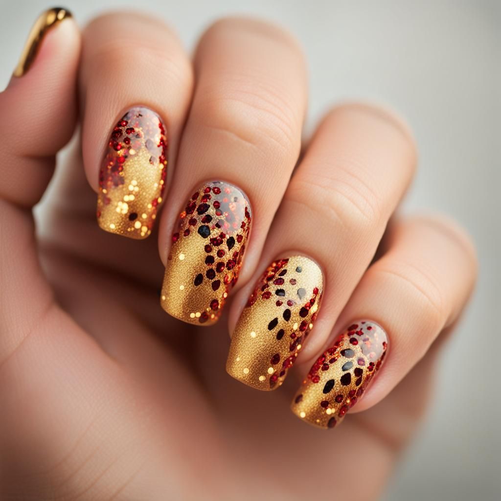 Autumn Nail Art with Glitter and Cheetah Pattern
