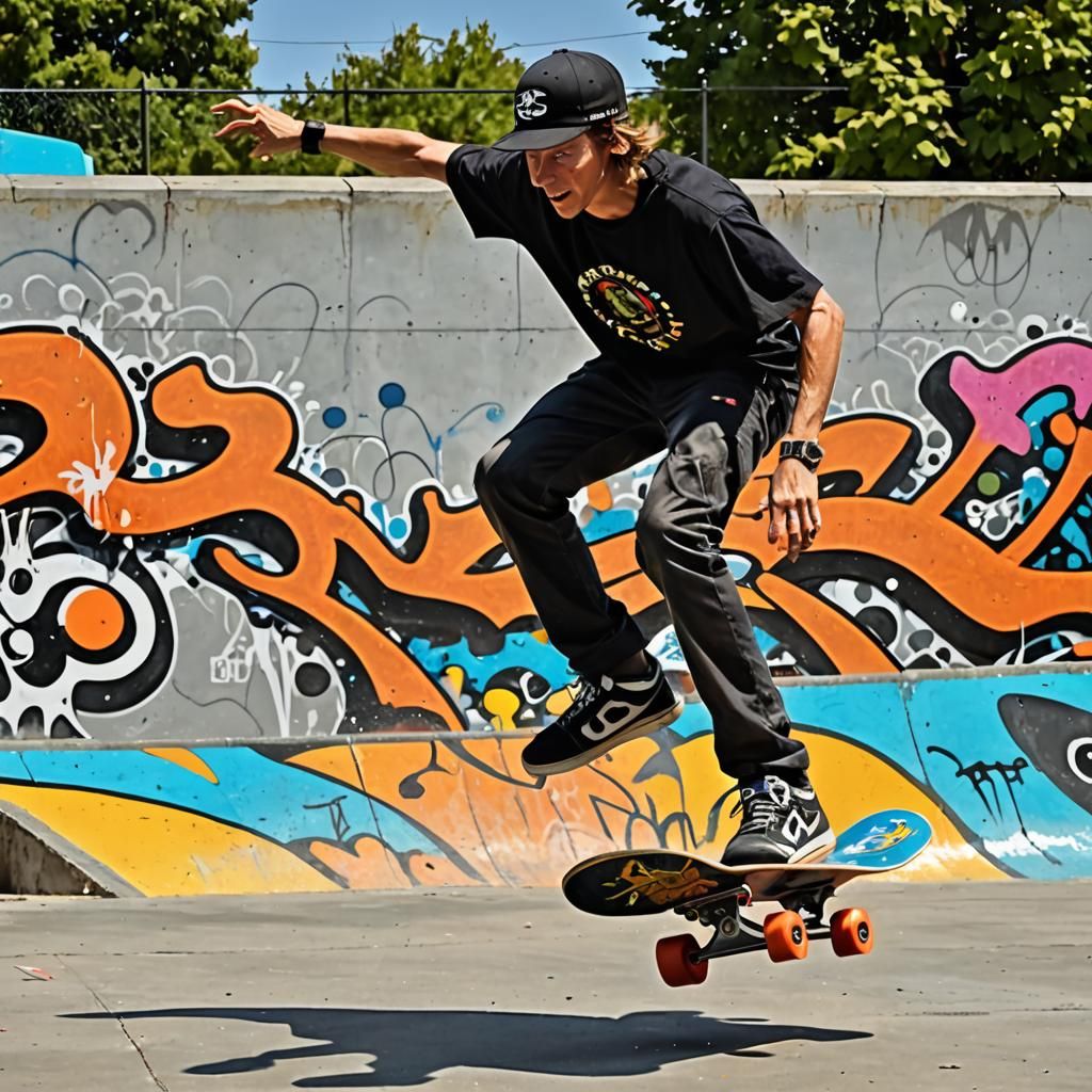 Skateboarder Mid-Air in Urban Skate Park