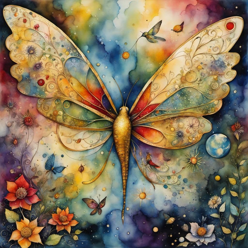 Surreal Dreamscape in Vibrant Watercolour and Ink