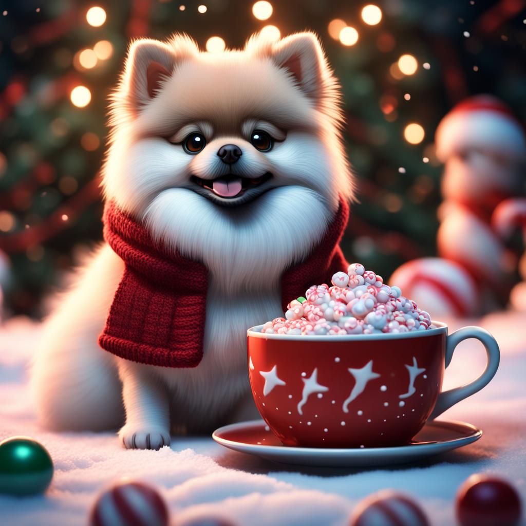 Pomeranian and Hot Chocolate: Detailed Matte Painting