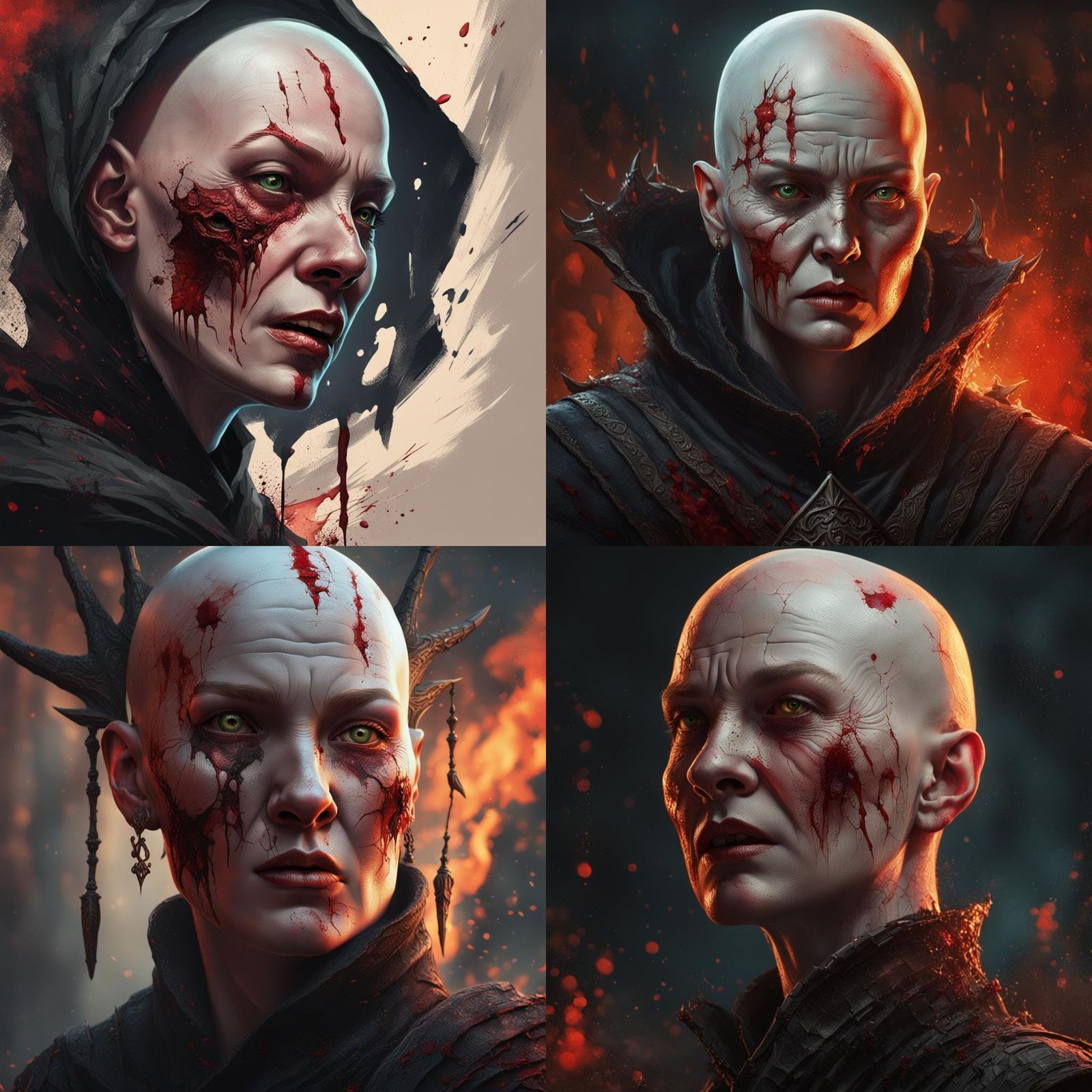 Medieval Dark Fantasy: Bald Woman in Dramatic Lighting