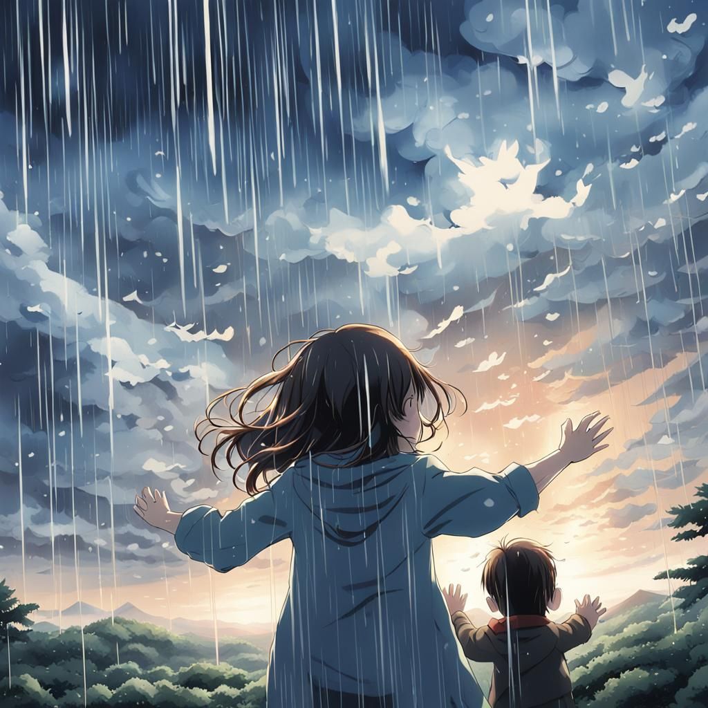 Anime Girl Grieving Father's Death in Rain