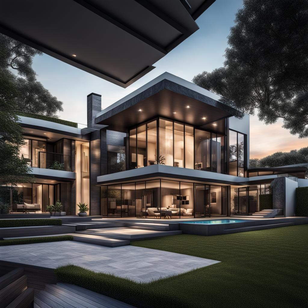 Hyperrealistic Modern Mansion in Cinematic Style