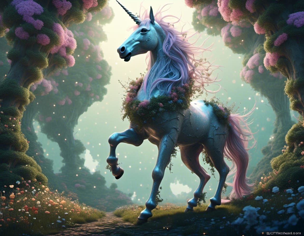 Fairy Unicorn in Enchanted Forest, Glitchcore Style