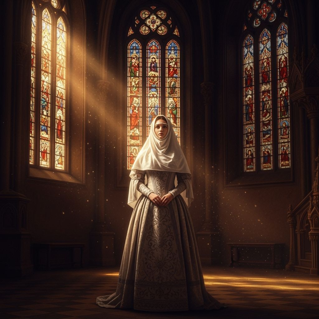 Orthodox Woman in Niqab and Ball Gown in Cathedral