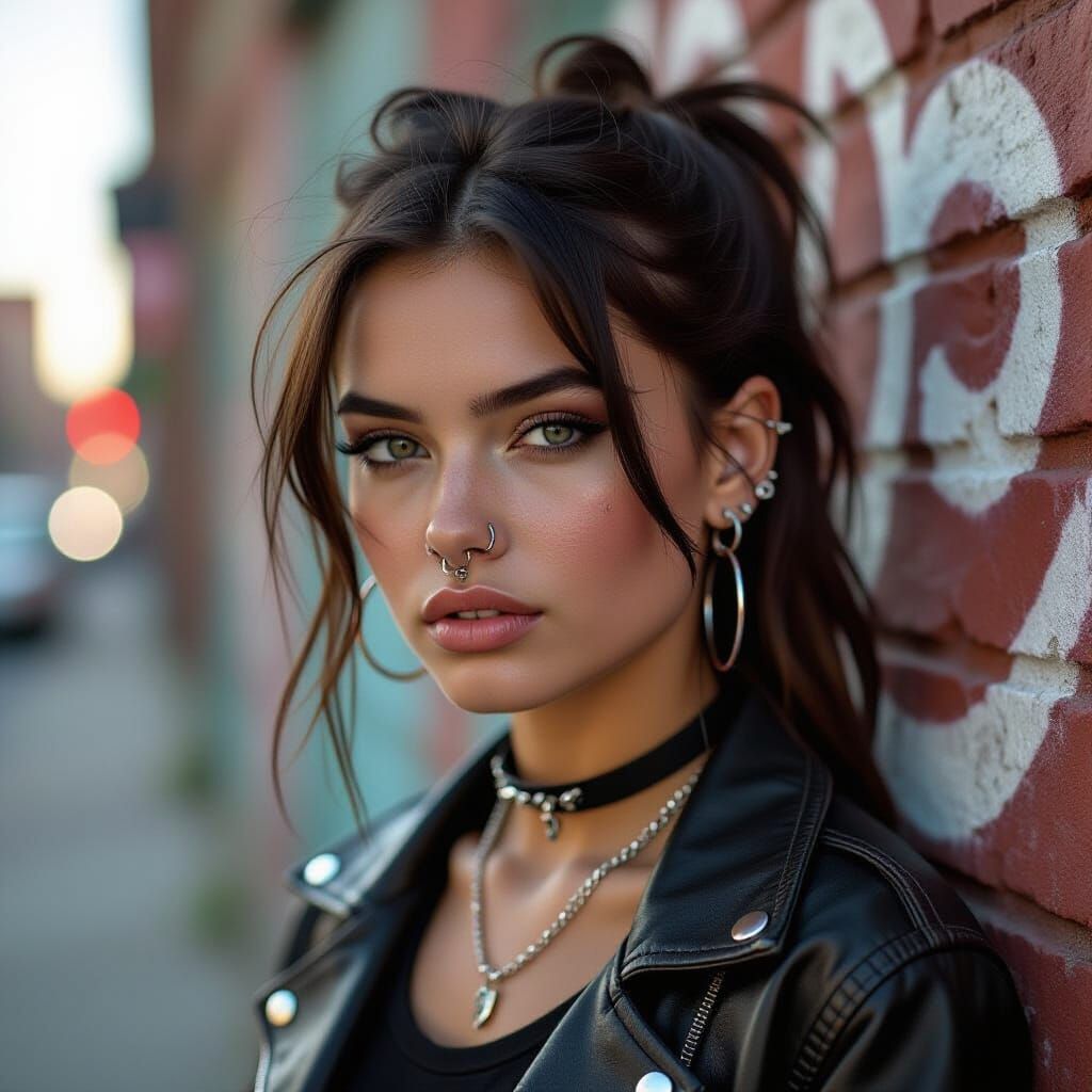 Defiant Teen Portrait With Piercings in Gritty Realism