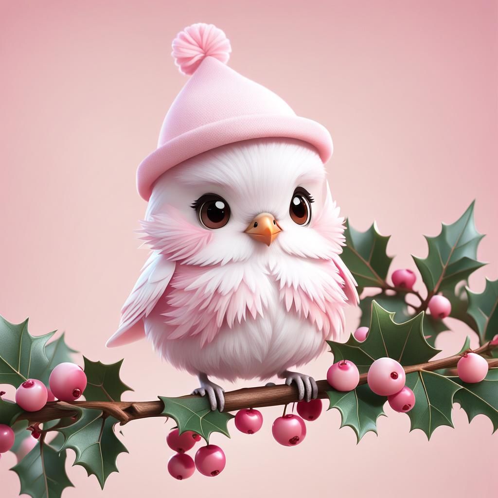 Chibi Bird in Pastel Pink Hues