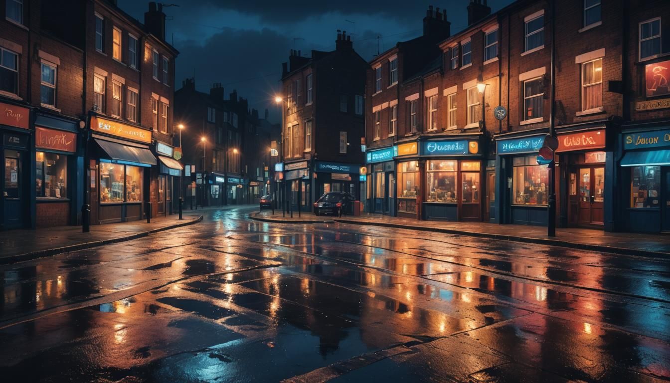 Nighttime Cityscape of Kidderminster as Oil Painting
