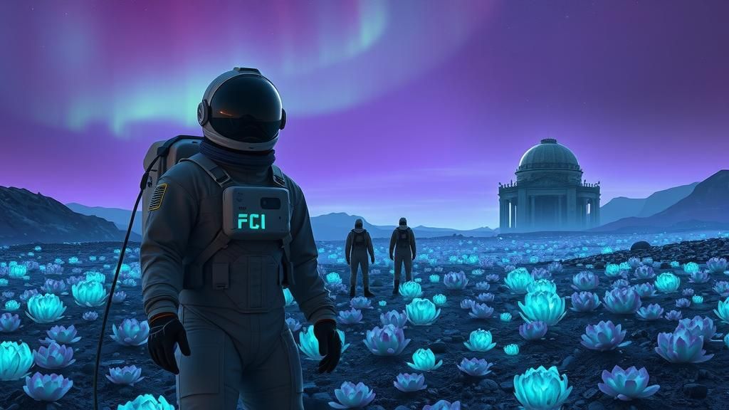 Surreal Planet Discovery in Futuristic Sci-Fi Style