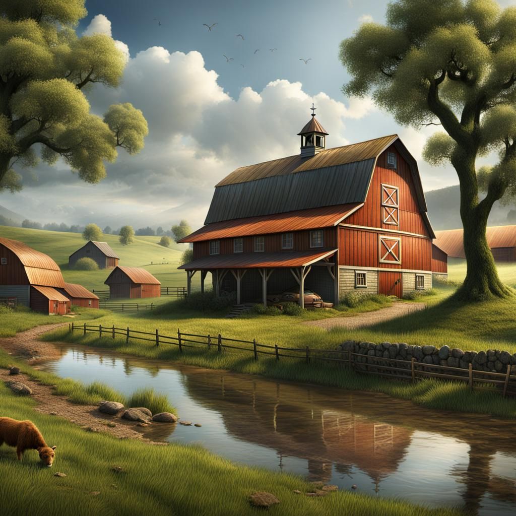 Detailed Matte Painting of Countryside Farm