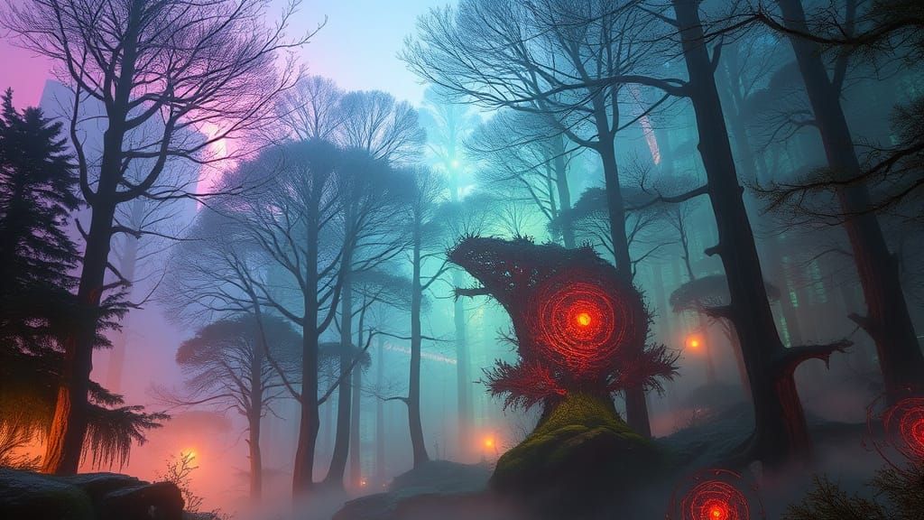 Ethereal Futuristic Forest Scene