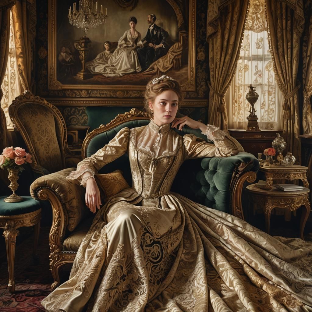 Victorian Woman in Lavish Bedroom: Hyperrealistic Academic A...