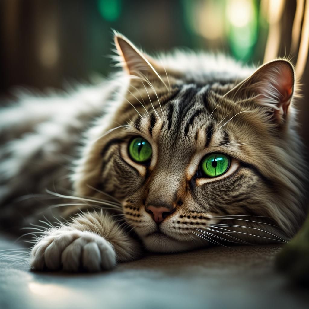 Scales and Emerald Eyes: A Hyperrealistic Cat Portrait
