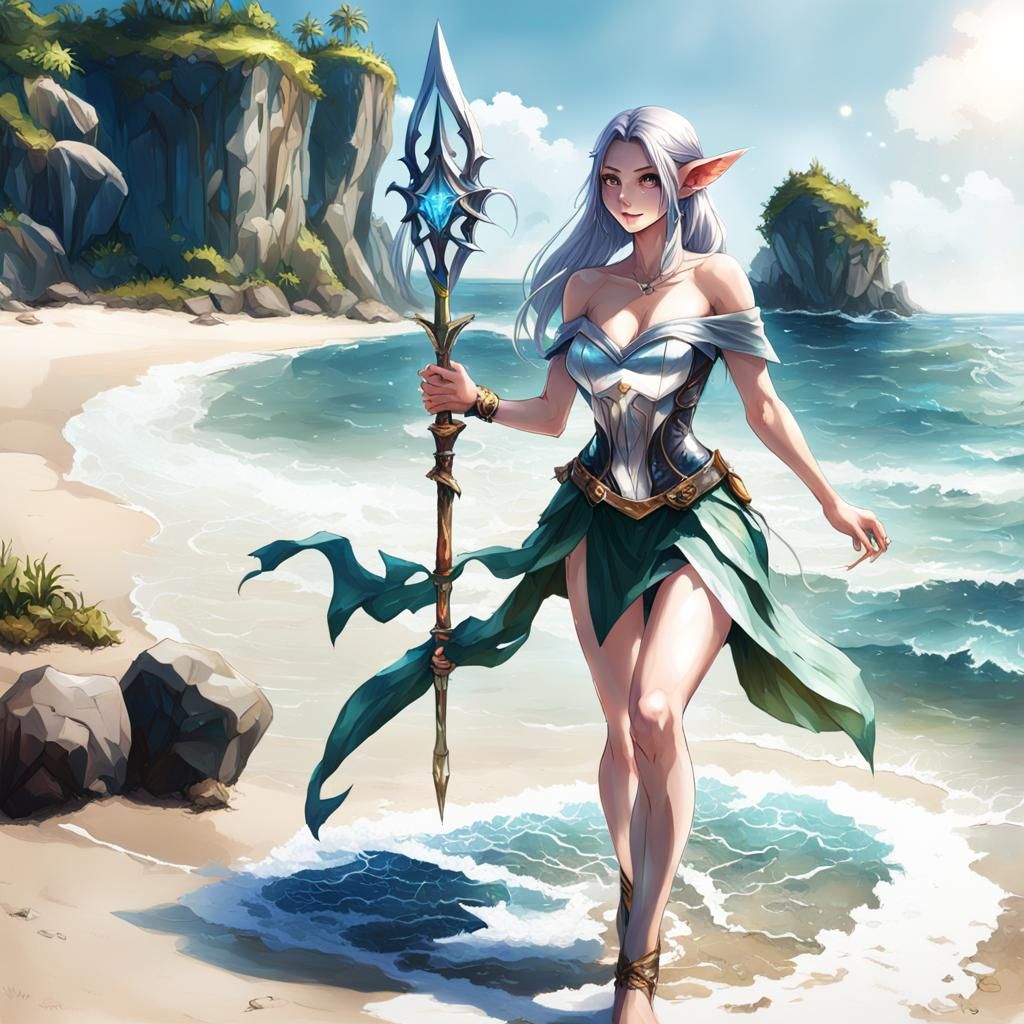 Water elves walking on the beach
