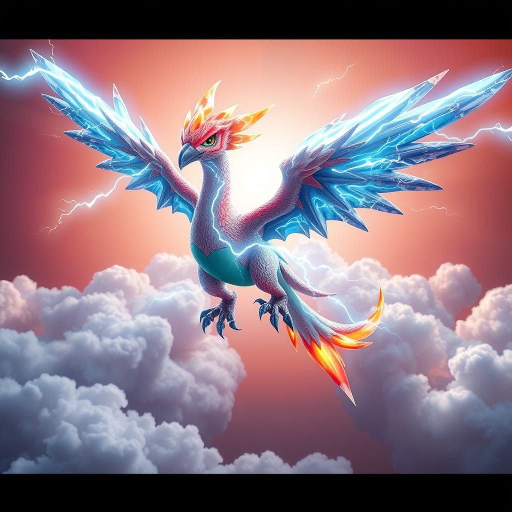 Electric Avian Monarch Soars Above Fluffy Clouds in Vibrant ...