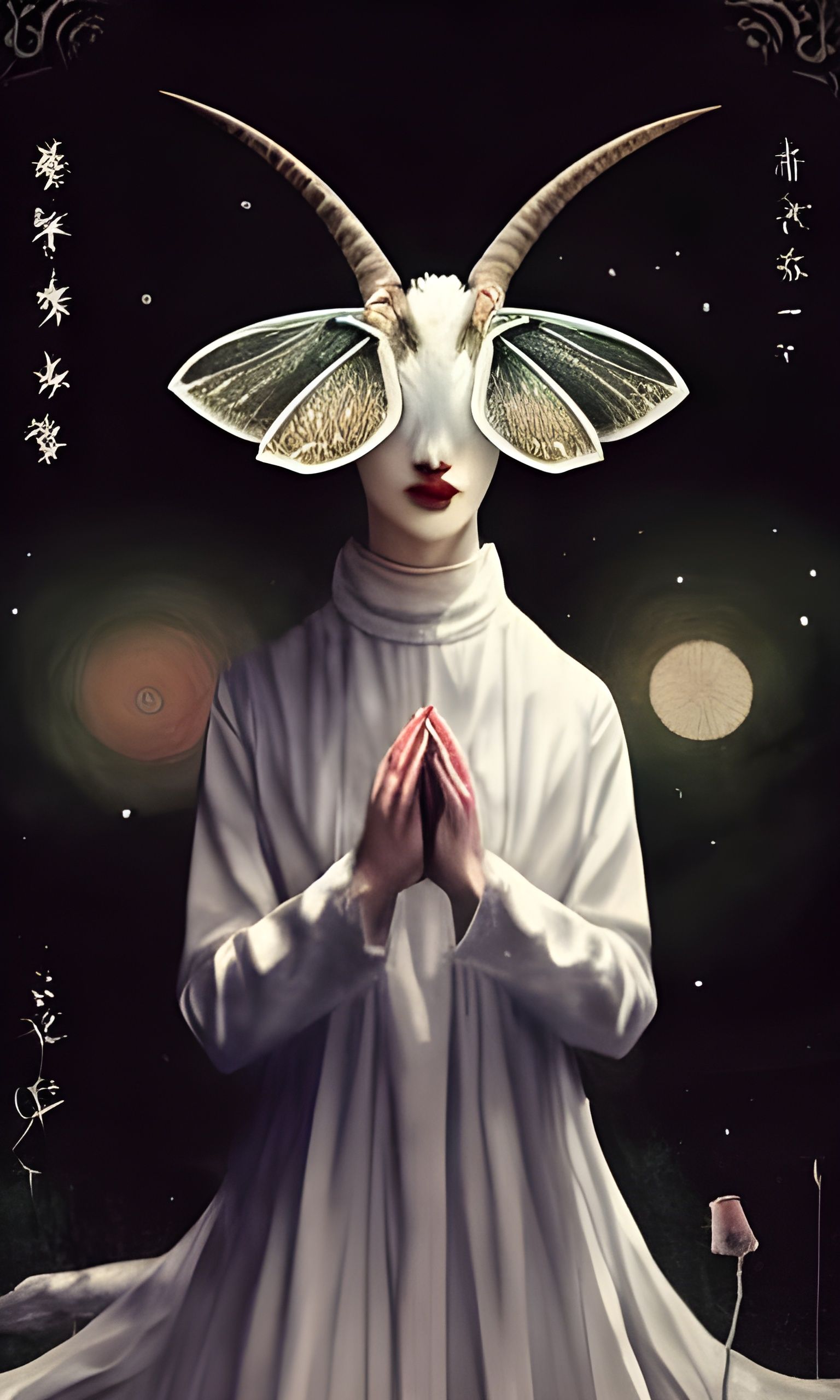 Moth Goat in Prayer: Encaustic Painting