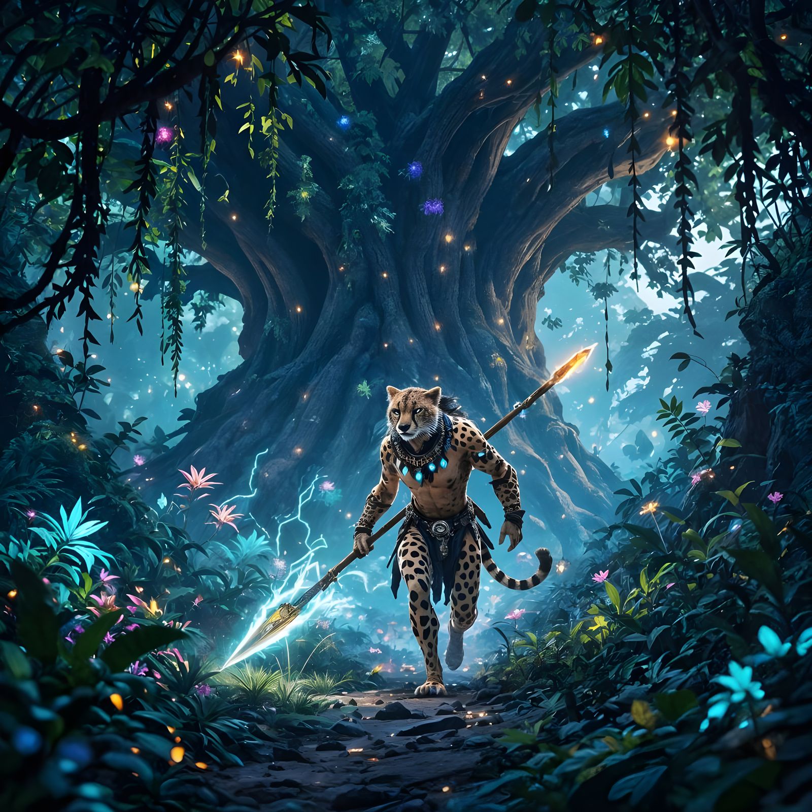Bioluminescent Jungle Stalker: Cheetah Warrior