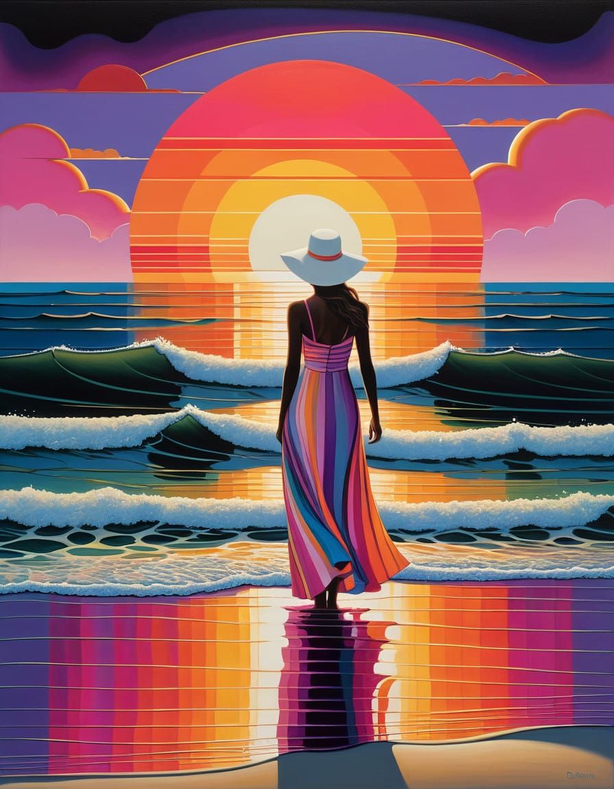 Serene Woman at Sunset in Peter Driben Style