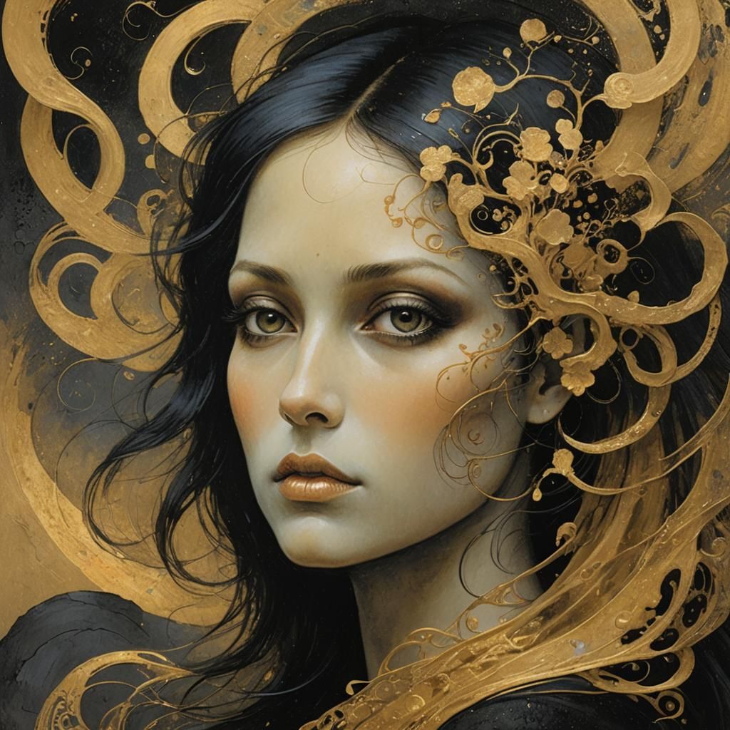 Macabre Surrealism Portrait in Brown and Gold