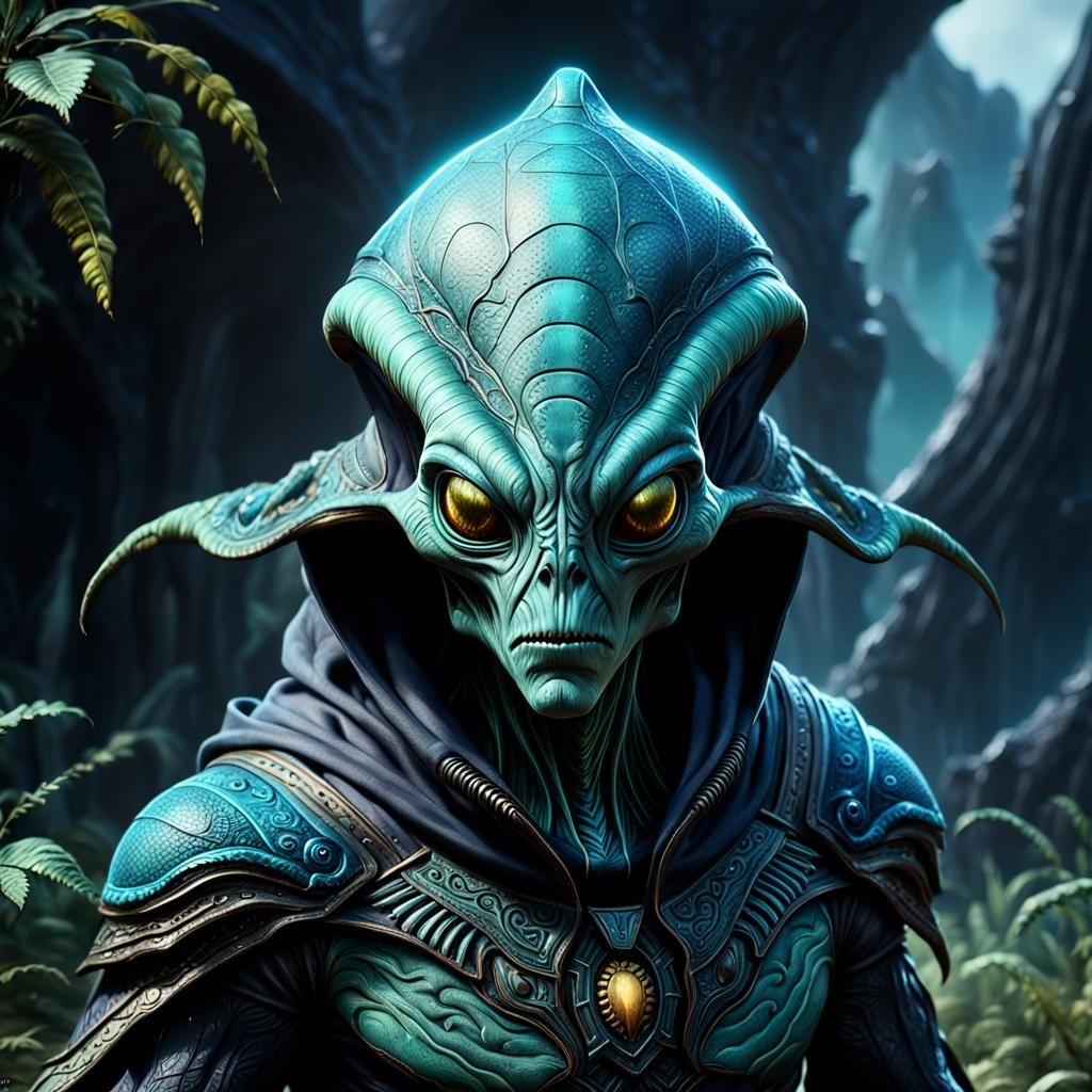 Hooded Alien Creature in Detailed Matte Painting