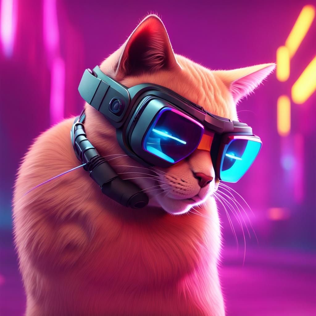 Cat in VR Headset: 3D Digital Art