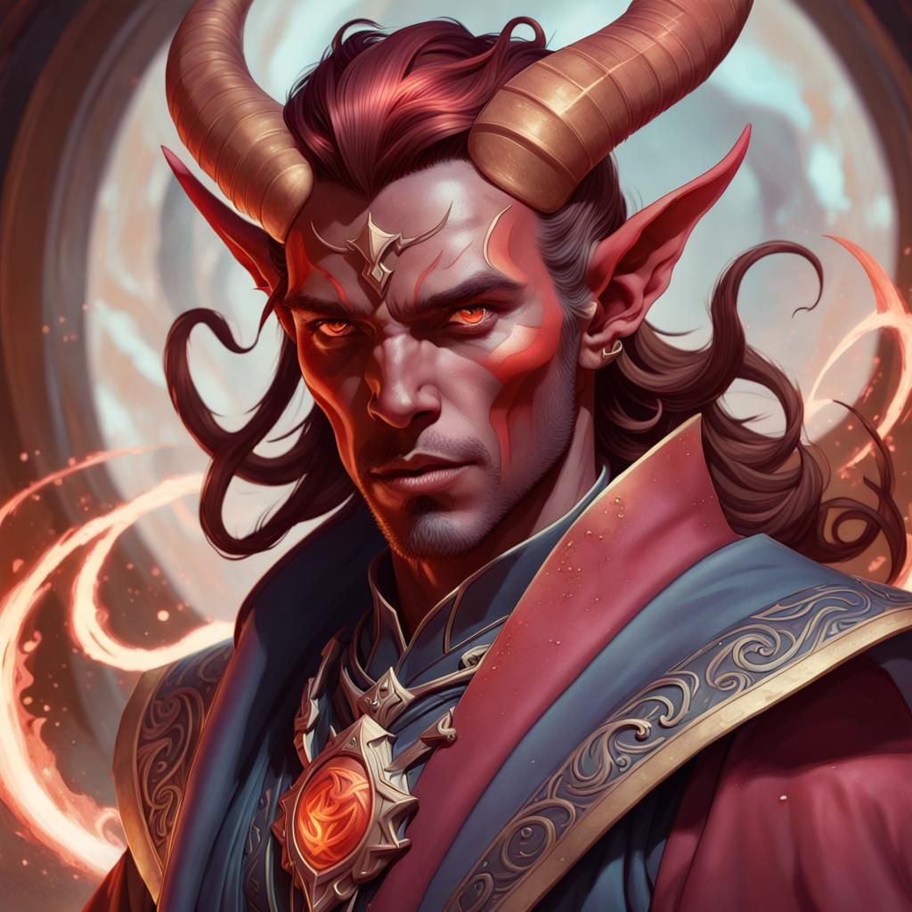 Tiefling Warlock Portrait with Magic Blast