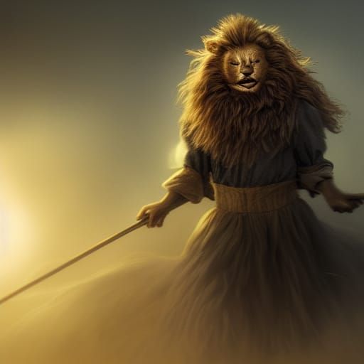 Cowardly Lion Dark Fantasy Concept Art, 8K