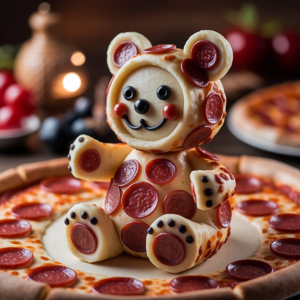 Playful Pizza Bear: A Culinary Cartoon Creation