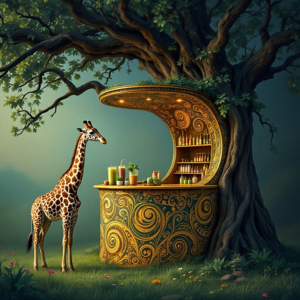 Giraffe at Smoothie Bar in Klimt Style
