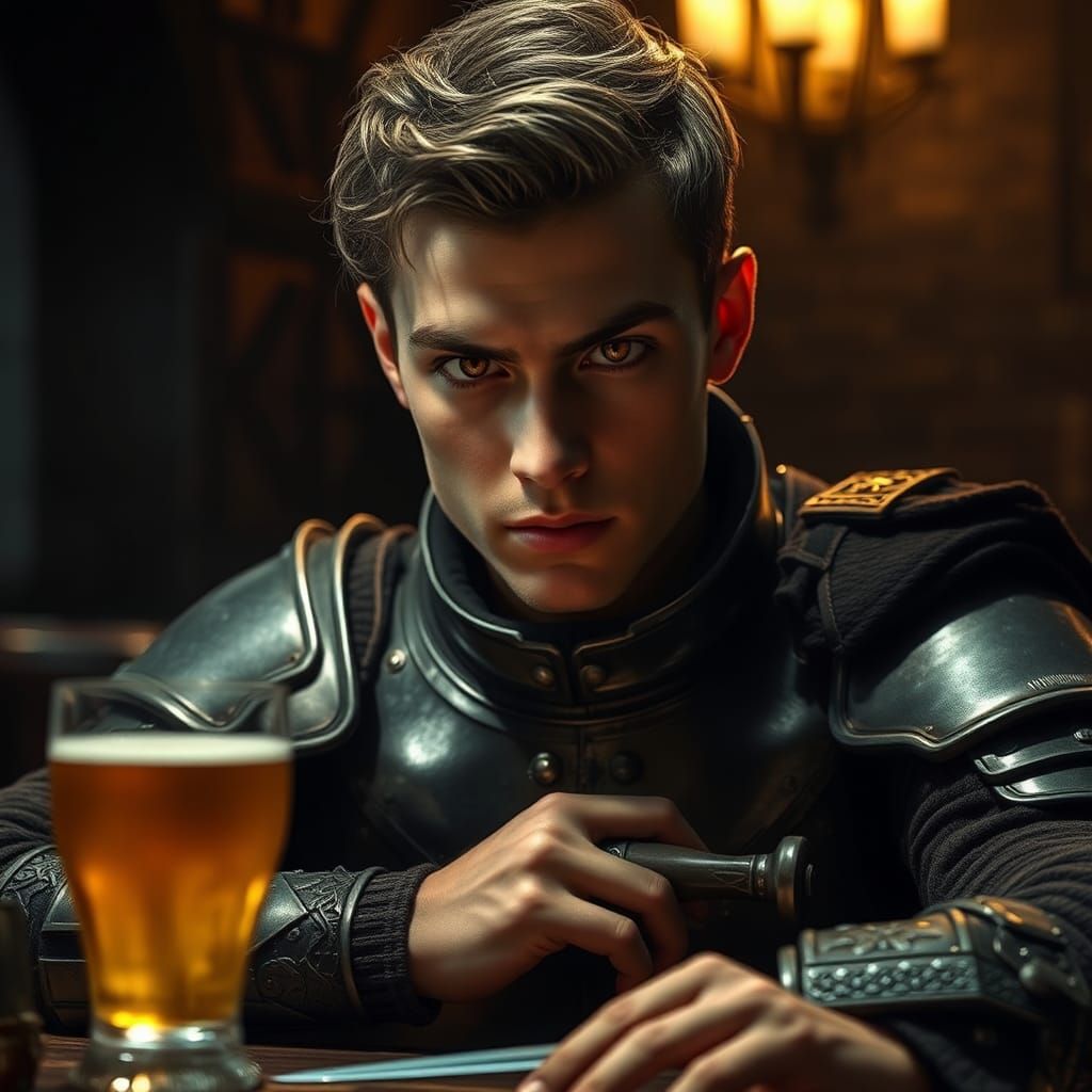 Brooding Medieval Man in Film Noir Style