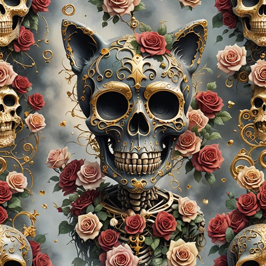 Felix the Cat Sugar Skull in Ethereal Fantasy Style