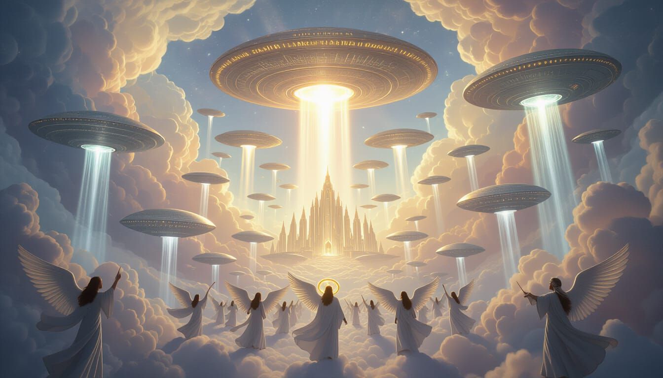 Divine Armada Descends from Celestial Clouds