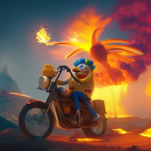 Spongebob's Fiery Motorcycle Stunt: Fantasy Concept Art