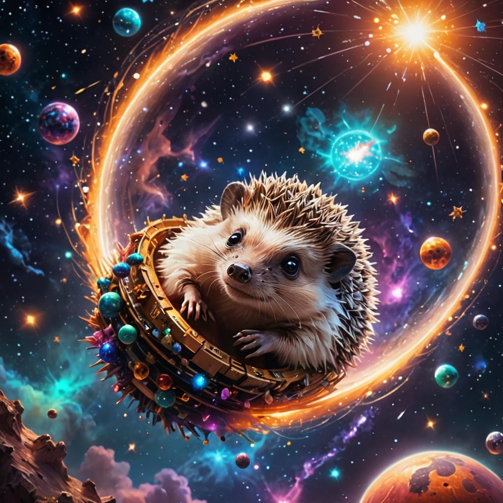 Hedgehog's Interstellar Journey: Dreamy Sci-Fi Concept Art