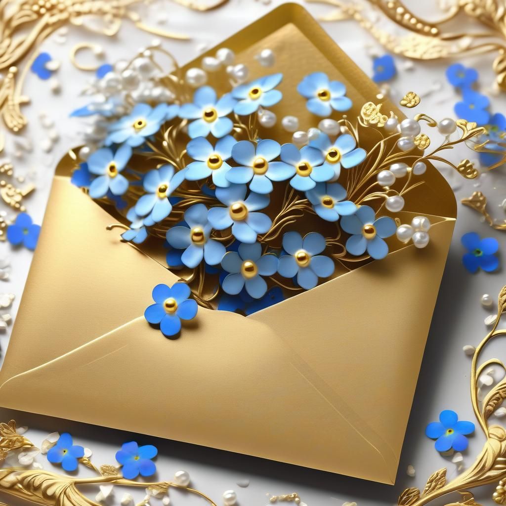 Ornate Envelope with Flowers in Hyperrealistic Style