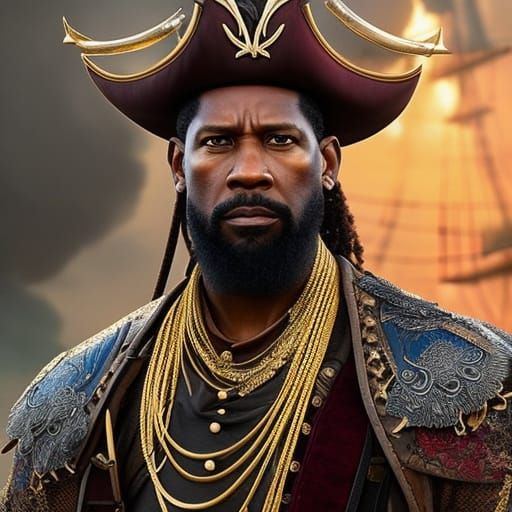 Pirate Portrait Pencil Sketch with Golden Treasure