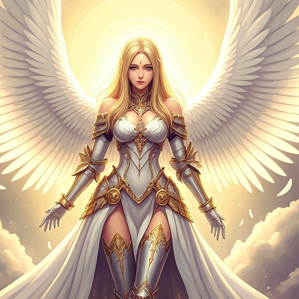 Celestial Angel Angewomon in Shimmering Gold Armor