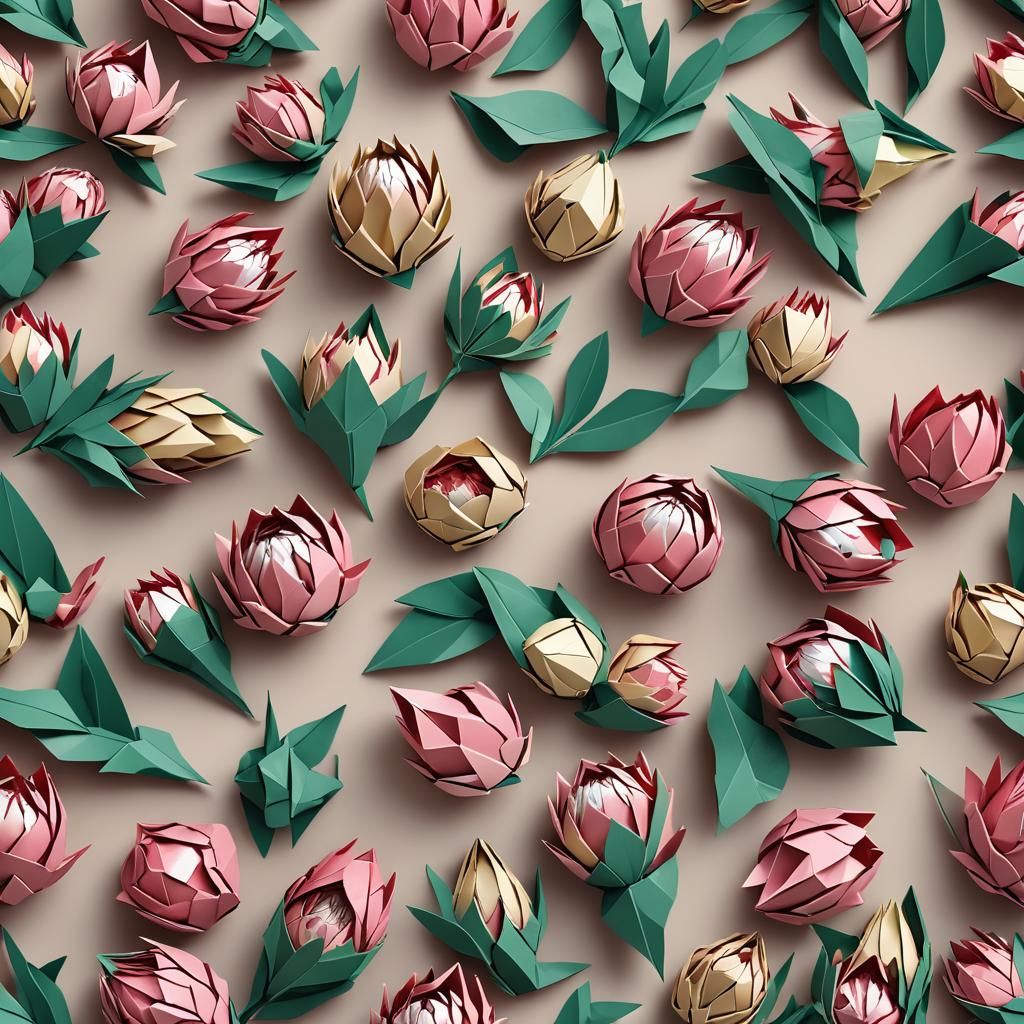 Origami Protea Flower Papercraft in 8K