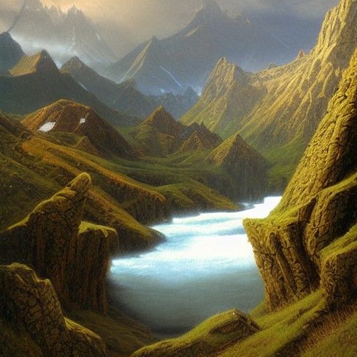 Middle Earth Landscape in Oil Painting Style