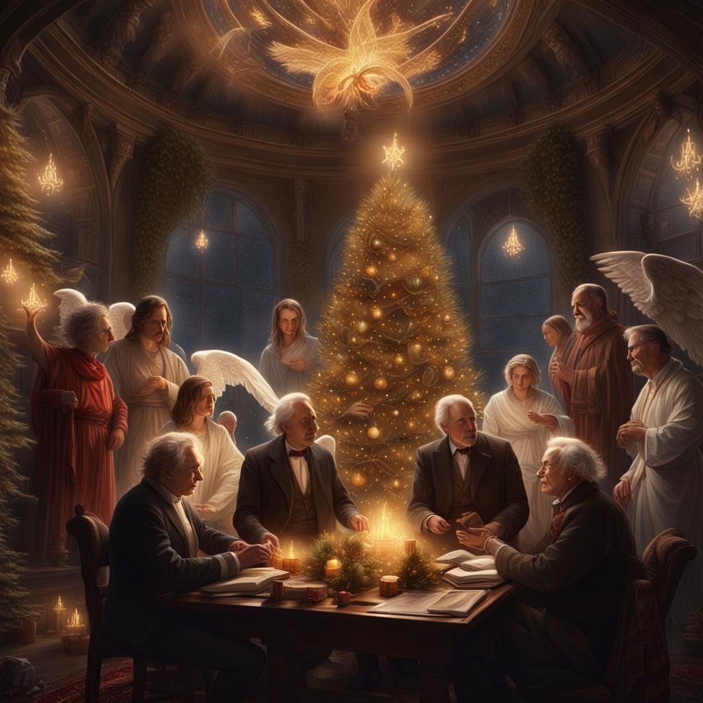 Historical Figures Discussing Religion, Fantasy Art