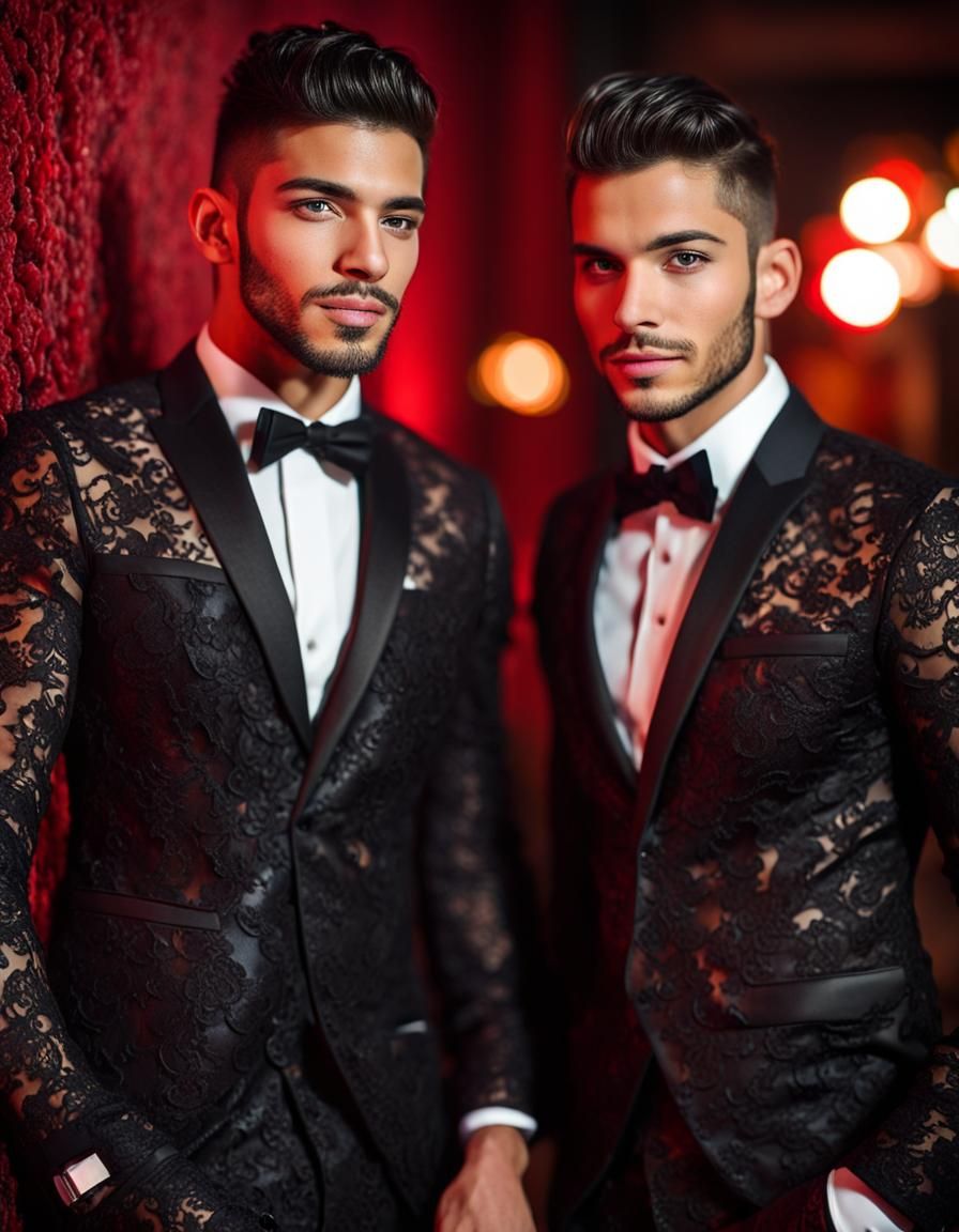 Gay Couple in Lace Suits on Red Carpet